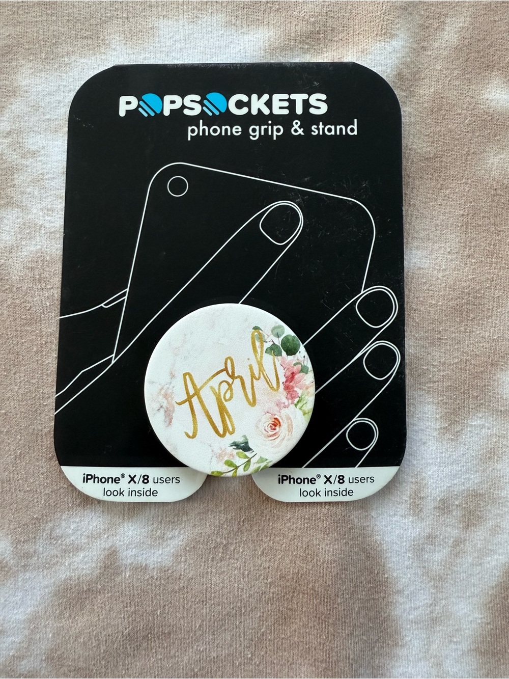 PopSockets Phone Grip & Stand - White with Gold Script and Pink Floral Accents